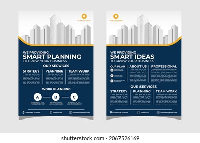 Simple blue and white annual report design, business flyer layout template in A4 size template. , Modern brochure , cover design, poster for business promotion on white background, vector illustration