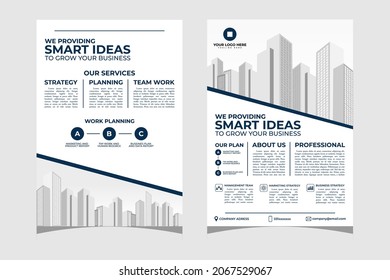 Simple blue and white annual report design, business flyer layout template in A4 size template. , Modern brochure , cover design, poster for business promotion on white background, vector illustration