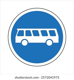 Simple blue and white bus sign indicating a bus stop or other bus-related information.