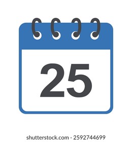 A simple blue and white calendar icon showing the number 25, representing important dates, events, deadlines, appointments, or reminders.  