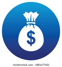 icono simple azul y blanco círculo icono dinero saco