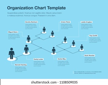 Simple blue and white company organization hierarchy chart template with place for your content. Easy to use for your website or presentation.