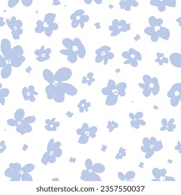 Simple blue and white flower field. Ditsy style seamless fabric design pattern