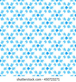 Simple blue and white grunge hand drawn flowers seamless pattern, vector
