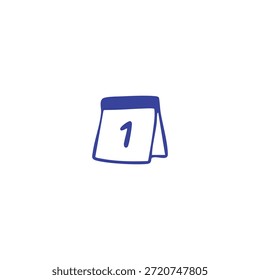 A simple blue and white icon of a calendar page with the number one.