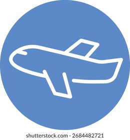 Un simple icono azul y blanco de un avión de pasajeros