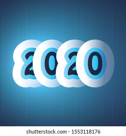 Simple Blue and White New Year Card, Cover or Background Design Template With Round Numerals - 2020