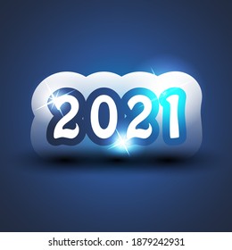 Simple Blue and White New Year Card, Cover or Background Design Template With Round Numerals - 2021