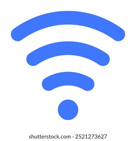 Ein einfaches blaues Wi-Fi-Signalsymbol verfügt über drei gekrümmte Balken über einem kleinen Punkt, der die drahtlose Netzwerkverbindung visuell darstellt. Ideal für Technologie, Internet, drahtlose Kommunikation, Netzwerk