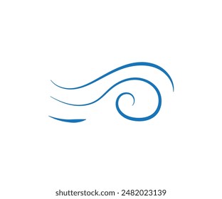 Icono de signo de viento azul simple aislado sobre fondo blanco
