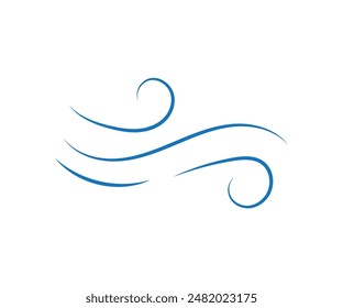 Simple blue wind sign icon isolated on white background