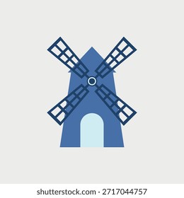Icono de silueta de molino de viento azul simple que simboliza la energía renovable, la sostenibilidad y el poder rural tradicional. Ideal para logotipos, App y diseños de temática ecológica. Vector