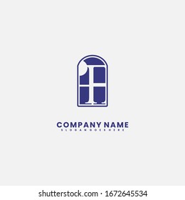 einfaches blaues Fenster mit H Logo Buchstaben Design Konzept.