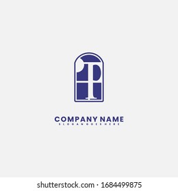 simple blue window with P logo letter sign design concept.