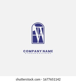 simple blue window with W logo letter sign design concept.