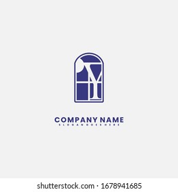 simple blue window with Y logo letter sign design concept.