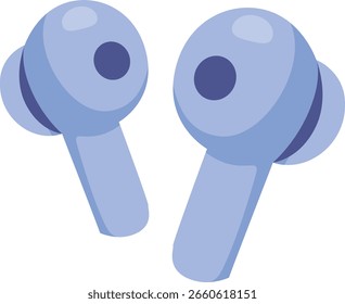 Einfaches, blaues, drahtloses Ohrhörerpaar in schwebender Position, isoliertes Vektorsymbol für Musik und Audiothemen.