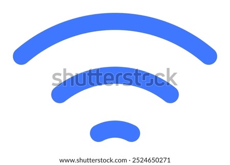 Simple blue wireless signal icon with three curved bands indicating internet connectivity. Ideal for technology, networking, communication, Wi-Fi, and digital themes. Minimalist vector style.