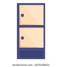 Simple blue wooden cabinet with two beige drawers standing isolated on white background