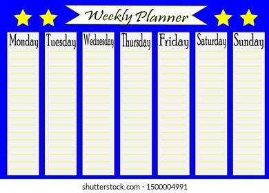 Simple Blue and yellow weekly planner with the days of the weeks 