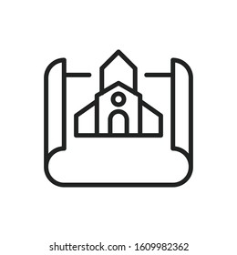 Simple blueprint line icon. Stroke pictogram. Vector illustration isolated on a white background. Premium quality symbol. Vector sign for mobile app and web sites.