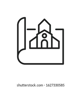 Simple blueprint line icon. Stroke pictogram. Vector illustration isolated on a white background. Premium quality symbol. Vector sign for mobile app and web sites.