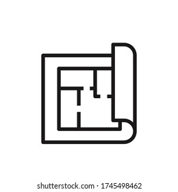 Simple blueprint line icon. Stroke pictogram. Vector illustration isolated on a white background. Plan icon. Floor sign