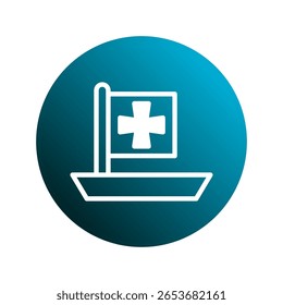 Simple boat with cross in circle logo representing healthcare navigation and support icon