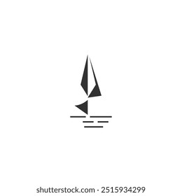 Simple boat sailing ship vector logo design on Ocean Sea, Simple boat sailing ship vector logo design template.