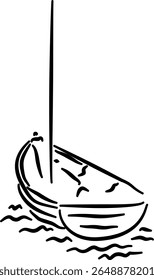 Esboço de barco simples para embalagem náutica marca cartaz cena etiqueta de verão decoraçãoIlustração vetorial