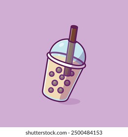 Boba simple o Ilustración vectorial de dibujos animados de té de burbuja Colección de concepto de bebidas icono aislado