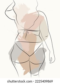 Un simple afiche elegante con cuerpo positivo. Hermosa ilustración de la línea de un cuerpo femenino seductor. Figura femenina lineal minimalista. Resumen desnudo de arte sensual lineal.