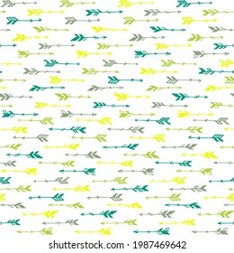 Las simples flechas de boho graban un patrón impecable. Diseño escandinavo étnico. Motivo nativo americano. Ilustración de las flechas cupido. Cuadros de papel textil para niños. Objetos de armas.