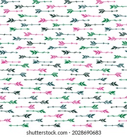 Simple boho arrows graphic seamless ornament. Ethnic apache design. Native american theme. Hand drawn arrows isolated. Kids room wallpaper pattern. Archery symbols.