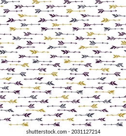 Sencillas flechas de boho graban un adorno sin fisuras. Diseño étnico vintage. Motivo nativo americano. Las flechas de San Valentín aisladas. Cuadros de papel textil para niños. Objetos de tiro con arco.