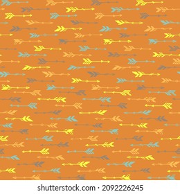 Simple boho arrows graphic seamless ornament. Ethnic scandinavian design. Indigenous american theme. Bohemian arrows isolated. Scrapbook or wrapping paper pattern. Archery symbols.