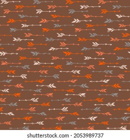 Simple boho arrows vector seamless pattern. Ethnic scandinavian design. Indigenous indian theme. Bohemian arrows illustration. Boys room wallpaper pattern. Archery symbols.