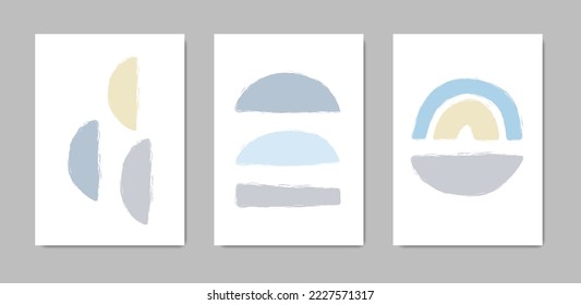 Simple boho posters with primitive shapes in pastel colors. Aethetic minimalist wall art.