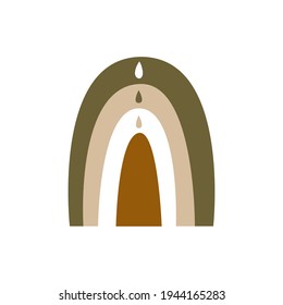 Simple boho rainbow poster, icon. Green, orange brown color. Vector illustration