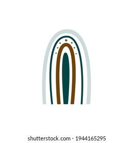 Simple boho rainbow poster, icon. Green, orange brown color. Vector illustration