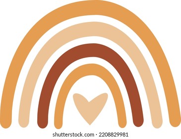 Svg arcoiris boho simple. Ilustración vectorial moderna a mano dibujada a mano aislada en fondo blanco. Colores neutrales. Perfecto para la decoración bohemia, diseño de camisas, ropa infantil