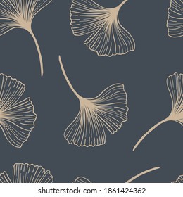 A simple boho-style pattern with a Ginkgo biloba plant. The delicate neutral colors of the background.