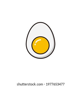 Simple Boiled Egg Illustration with Outlined Style Design, Clean Half Egg Icon Template Vector