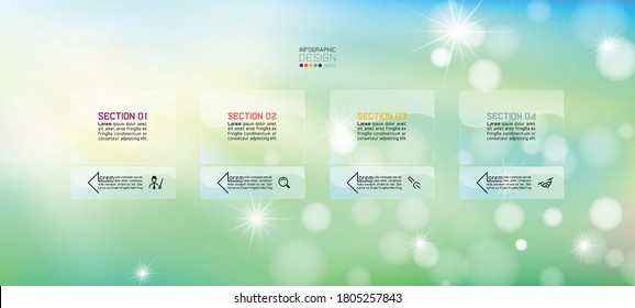 Simple bokeh background designs can be divided into workflows and presentations into sections. infographic design.