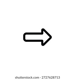 Flecha simple y en negrita que apunta a la derecha. El icono es negro sobre un fondo blanco y la flecha está estilizada con esquinas redondeadas, indicando la dirección.