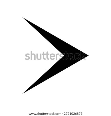 A simple, bold black arrow or chevron symbol pointing right, ideal for user interface design, navigation, forward motion, and playback controls.