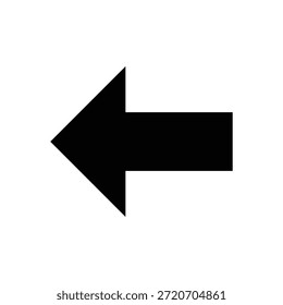 Una flecha negra simple y audaz que apunta a la izquierda sobre un fondo blanco limpio, que transmite dirección y orientación de una manera clara y visualmente llamativa.