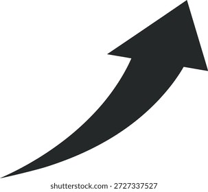 A simple, bold, black arrow pointing upwards on a plain white background