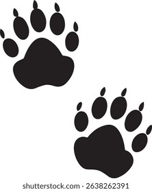 Simple, bold black bear paw prints isolated on a crisp white background.