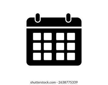 A simple, bold black calendar icon with rounded corners and a grid of squares. Perfect for scheduling, planning, or appointment apps.